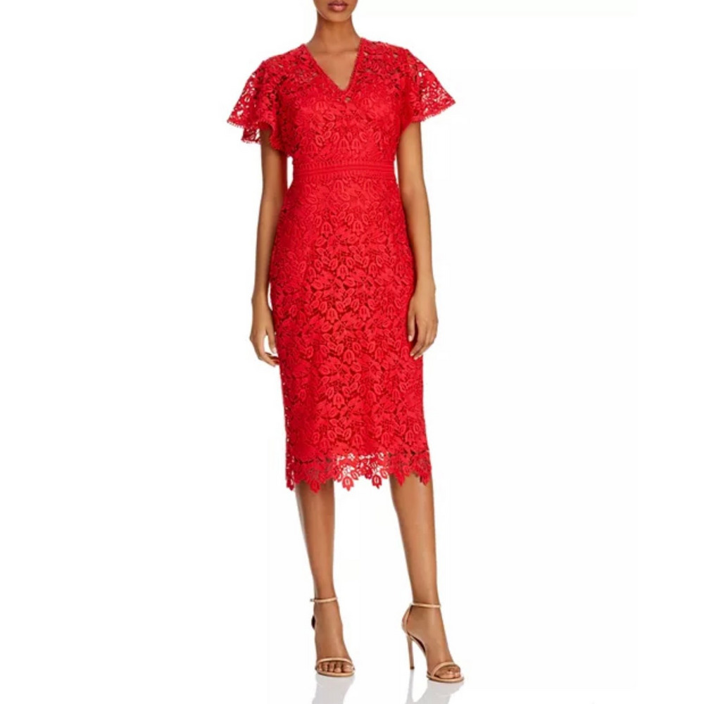 Shoshanna Vibrant Red Lace Midi Dress